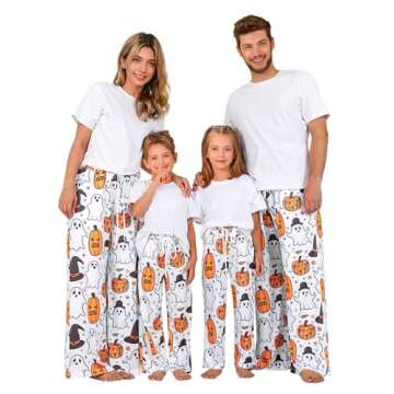 RMCMS Couples Cute Halloween Ghost Pumpkin Print Pajama Pants Sleep Lounge Pjs Bottoms with Pockets