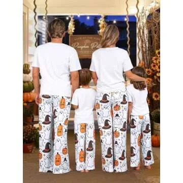 RMCMS Couples Cute Halloween Ghost Pumpkin Print Pajama Pants Sleep Lounge Pjs Bottoms with Pockets
