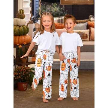 RMCMS Couples Cute Halloween Ghost Pumpkin Print Pajama Pants Sleep Lounge Pjs Bottoms with Pockets