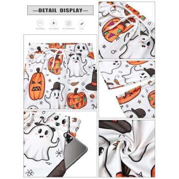 RMCMS Couples Cute Halloween Ghost Pumpkin Print Pajama Pants Sleep Lounge Pjs Bottoms with Pockets