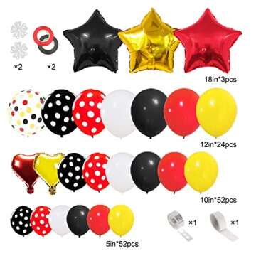 Julliz 142pcs Mouse Balloons Garland Kit, Foil Confetti Black Red Yellow White for Cartoon Mouse The...