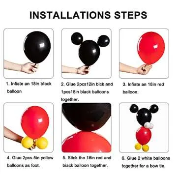 Julliz 142pcs Mouse Balloons Garland Kit, Foil Confetti Black Red Yellow White for Cartoon Mouse Theme Birthday Shower Decorations