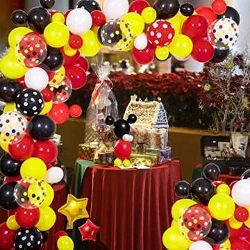 Julliz 142pcs Mouse Balloons Garland Kit, Foil Confetti Black Red Yellow White for Cartoon Mouse Theme Birthday Shower Decorations