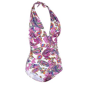 Hilor Women's Plunge Deep V Neck One Piece Swimsuit