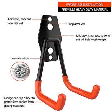 16PCS Garage Hooks Heavy Duty, Steel Storage Utility Hook, Organization Tool Shelf Have Anti Slip Coating for Organizing Power or Garden Tools, Bike, Cable Organization, More Equipment