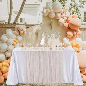 Fanqisi Ivory Lace Tablecloth 2 Pieces 60x120 Inches Classic Wedding Lace Tablecloths Overlay Party Table Cover for Bridal Shower Reception Table Decoration