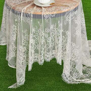 Fanqisi Ivory Lace Tablecloth 2 Pieces 60x120 Inches Classic Wedding Lace Tablecloths Overlay Party Table Cover for Bridal Shower Reception Table Decoration