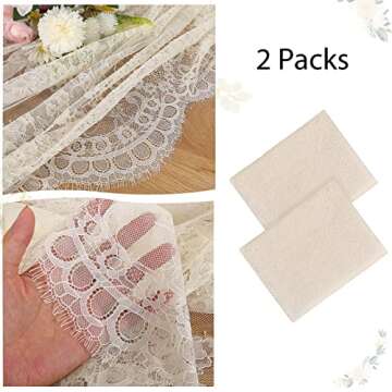 Fanqisi Ivory Lace Tablecloth 2 Pieces 60x120 Inches Classic Wedding Lace Tablecloths Overlay Party Table Cover for Bridal Shower Reception Table Decoration