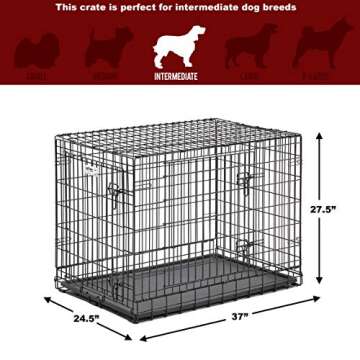 MidWest Homes for Pets Ultima Pro Series 36' Dog Crate | Extra-Strong Double Door Folding Metal Dog Crate w/Divider Panel, Floor Protecting 'Roller Feet' & Leak-Proof Plastic Pan