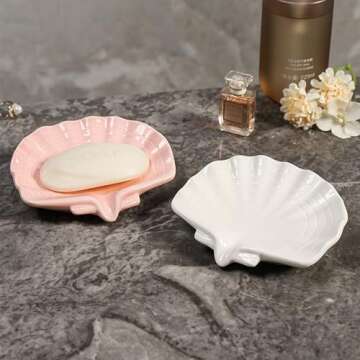 Ceramic Soap Holder - Sea-Shell Self Draining Dish for Elegant Decor