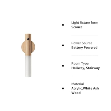 LANDGOO Wooden Motion Sensor Night Lights Magnet Body Sensor Hallway Night Lights Rechargeable Led Light Portable Stairway Night Lights Wall Sconce Battery Powered Cabinet Lights (White Ash Wood)
