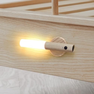 LANDGOO Wooden Motion Sensor Night Lights Magnet Body Sensor Hallway Night Lights Rechargeable Led Light Portable Stairway Night Lights Wall Sconce Battery Powered Cabinet Lights (White Ash Wood)