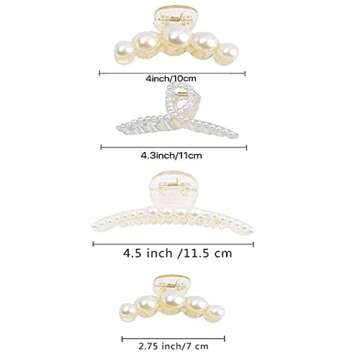 4 Pack Pearl Hair Clips Big Claw Clips For Hair Claw Clips For Thick Hair Jumbo Claw Clip Large Metal Hair Clips Nonslip Thanksgiving Christmas Gift Hair Accessories for Women Girls White