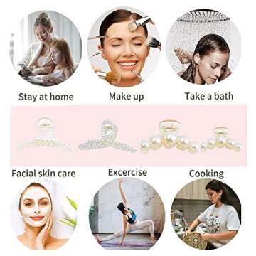 4 Pack Pearl Hair Clips Big Claw Clips For Hair Claw Clips For Thick Hair Jumbo Claw Clip Large Metal Hair Clips Nonslip Thanksgiving Christmas Gift Hair Accessories for Women Girls White