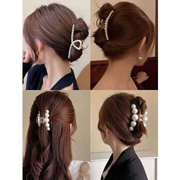4 Pack Pearl Hair Clips Big Claw Clips For Hair Claw Clips For Thick Hair Jumbo Claw Clip Large Metal Hair Clips Nonslip Thanksgiving Christmas Gift Hair Accessories for Women Girls White