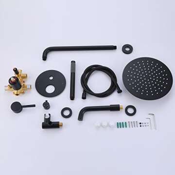 RBROHANT Shower System with Tub Spout and Handheld Matte Black Bathtub Shower Faucet Combo Set with 10 Inch Rain Shower Head, Brass Rough-in Pressure Balance Valve Included, Wall Mounted, RB1109