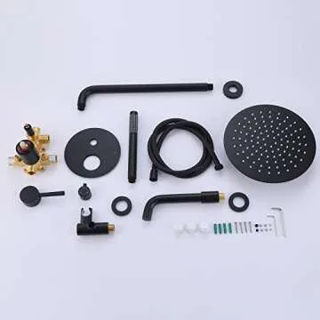 RBROHANT Shower System with Tub Spout and Handheld Matte Black Bathtub Shower Faucet Combo Set with 10 Inch Rain Shower Head, Brass Rough-in Pressure Balance Valve Included, Wall Mounted, RB1109