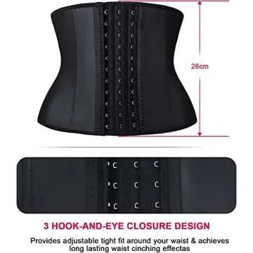 YIANNA Short Torso Waist Trainer for Women Underbust Latex Sport Girdle Corsets Cincher Hourglass Body Shaper, (Black, 3XL)