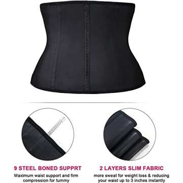 YIANNA Short Torso Waist Trainer for Women Underbust Latex Sport Girdle Corsets Cincher Hourglass Body Shaper, (Black, 3XL)