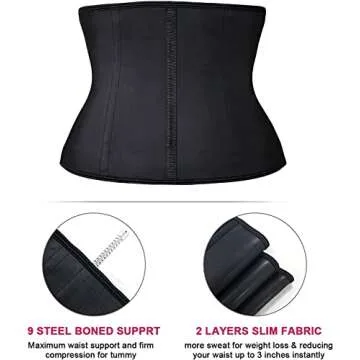 YIANNA Short Torso Waist Trainer for Women Underbust Latex Sport Girdle Corsets Cincher Hourglass Body Shaper, (Black, 3XL)