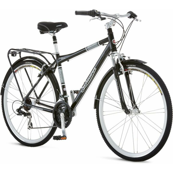 Schwinn Discover Adult Hybrid Bike for Men and Women, 700c Wheels, 21-Speeds, Step-Through or Step-Over Frame, Front and Rear Fenders, Rear Cargo Rack