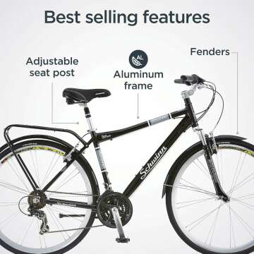 Schwinn Discover Adult Hybrid Bike for Men and Women, 700c Wheels, 21-Speeds, Step-Through or Step-Over Frame, Front and Rear Fenders, Rear Cargo Rack