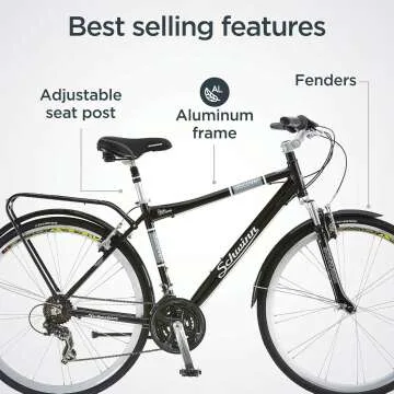 Schwinn Discover Adult Hybrid Bike for Men and Women, 700c Wheels, 21-Speeds, Step-Through or Step-Over Frame, Front and Rear Fenders, Rear Cargo Rack