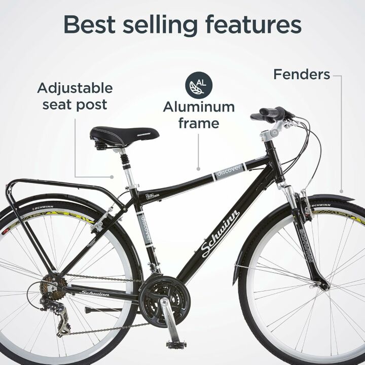 Schwinn Discover Adult Hybrid Bike for Men and Women, 700c Wheels, 21-Speeds, Step-Through or Step-Over Frame, Front and Rear Fenders, Rear Cargo Rack