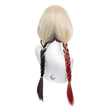 Geagle Long Blonde Wig with Red and Black Braided Wigs Ponytails Pigtails Clown Cosplay Costume Cosplay Halloween Women 2021