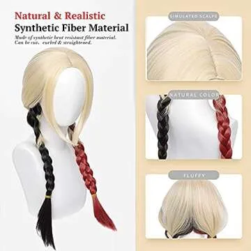 Geagle Long Blonde Wig with Red and Black Braided Wigs Ponytails Pigtails Clown Cosplay Costume Cosplay Halloween Women 2021
