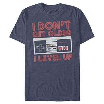 Nintendo Men's Leveling Up T-Shirt - Eco-Friendly, Classic Fit, Navy Heather