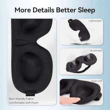 YIVIEW Sleep Mask for Side Sleeper Pack of 3, 100% Light Blocking 3D Eye Masks for Sleeping, Night Blindfold for Women Men