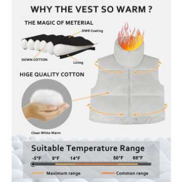 ELFJOY Cropped Puffer Vest Winter Sleeveless Womens Vests Outerwear Warm Stand Collar Padded Puffy Vests (White) S