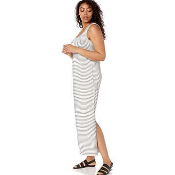 Amazon Essentials Women's Supersoft Terry Racerback Maxi Dress (Previously Daily Ritual), Black White Thin Stripe, Medium