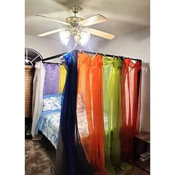 6 Piece Rainbow Sheer Window Panel Colorful Backdrop Bright Curtains Set for Playroom, Nurseries, Bedroom & more Lime, Orange, Red, Purple, Bright Yellow, Navy drapes- 84 inch Long Panels