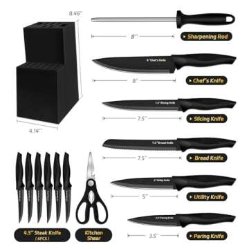XANAPON Knife Set, 14 Pieces Kitchen Knife Set, High Carbon German Stainless Steel, Dishwasher Safe ...