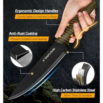 XANAPON Knife Set, 14 Pieces Kitchen Knife Set, High Carbon German Stainless Steel, Dishwasher Safe Cutlery, Black