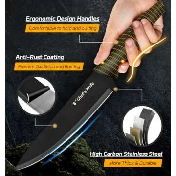 XANAPON Knife Set, 14 Pieces Kitchen Knife Set, High Carbon German Stainless Steel, Dishwasher Safe Cutlery, Black