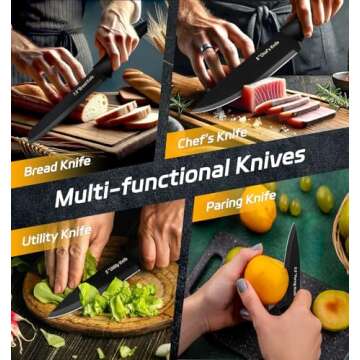 XANAPON Knife Set, 14 Pieces Kitchen Knife Set, High Carbon German Stainless Steel, Dishwasher Safe Cutlery, Black