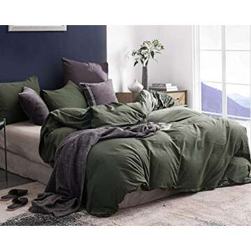 ECOCOTT 3 Pieces Duvet Cover Queen 100% Washed Cotton 1 Duvet Cover with Zipper and 2 Pillowcases, U...