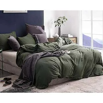 ECOCOTT 3 Pieces Duvet Cover Queen 100% Washed Cotton 1 Duvet Cover with Zipper and 2 Pillowcases, U...