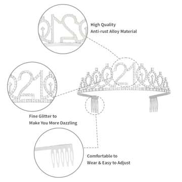 Happy 21st Birthday Crown and Sash Set for Women