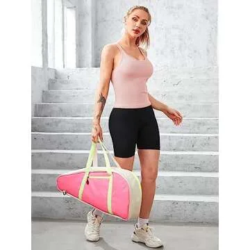 ATTRACO Women Yoga Tops with Built in Bra Gym Ribbed Workout Tank Crop Top Pink S