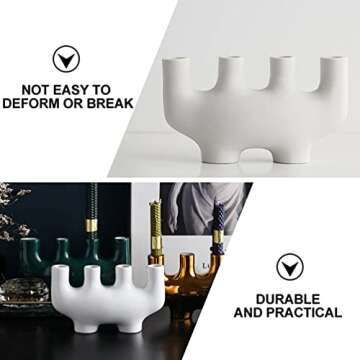 BESPORTBLE Ceramic Candle Holder Taper Candlestick Holders Geometric Flower Vase Modern Decorative Dinner Table Centrepiece for Dinner Wedding Party White