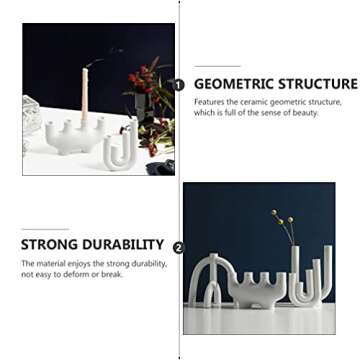 BESPORTBLE Ceramic Candle Holder Taper Candlestick Holders Geometric Flower Vase Modern Decorative Dinner Table Centrepiece for Dinner Wedding Party White