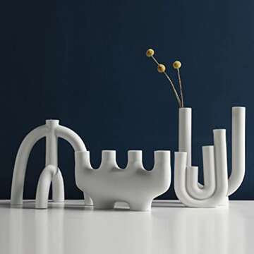 BESPORTBLE Ceramic Candle Holder Taper Candlestick Holders Geometric Flower Vase Modern Decorative Dinner Table Centrepiece for Dinner Wedding Party White