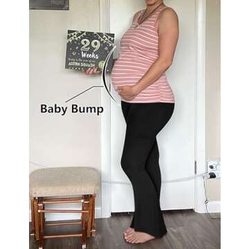 Peauty Black Maternity Pants Maternity Flare Leggings Plus Size Maternity Pants Maternity Leggings Maternity Leggings Cotton Maternity Jeans (Black Short M)