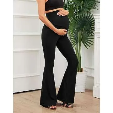 Peauty Black Maternity Pants Maternity Flare Leggings Plus Size Maternity Pants Maternity Leggings Maternity Leggings Cotton Maternity Jeans (Black Short M)