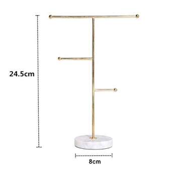 Tkocisa Jewelry Stand Display Necklace Holder, T-Bar Necklace Display Stand Hanging Pendant Rack Jewelry Organizer Stand for Bracelets, Necklaces and Earrings(Gold)