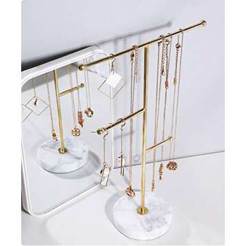 Tkocisa Jewelry Stand Display Necklace Holder, T-Bar Necklace Display Stand Hanging Pendant Rack Jewelry Organizer Stand for Bracelets, Necklaces and Earrings(Gold)